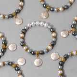 8mm Shell Beads Bracelet with Initial Letter Charm Pendant