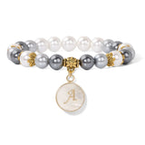 8mm Shell Beads Bracelet with Initial Letter Charm Pendant