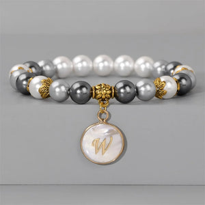 8mm Shell Beads Bracelet with Initial Letter Charm Pendant