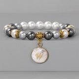 8mm Shell Beads Bracelet with Initial Letter Charm Pendant