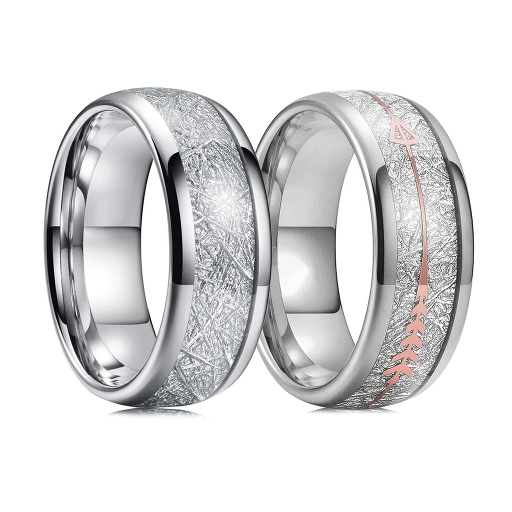 8mm Silver Stainless Steel Meteorite Inlay Arrow Ring Men Women