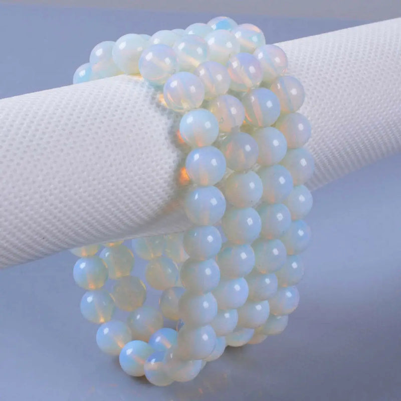 8mm Opalite Round Gemstone Beads Elastic Bracelet 7.5''