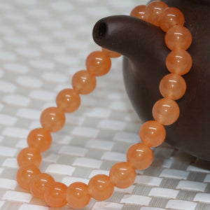 8mm Orange Natural Stone Jades Chalcedony Strand Bracelet Women Round Beads