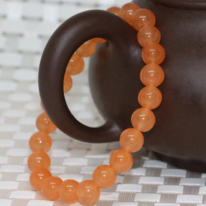 8mm Orange Natural Stone Jades Chalcedony Strand Bracelet Women Round Beads