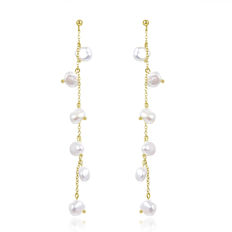 Freshwater Pearl Drop Earrings 925 Sterling Silver Jewelry