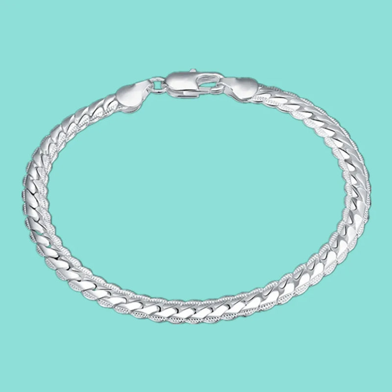 925 Silver Flat Snake Chain Bracelet Bangle 5MM for Women