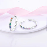925 Silver Hoop Earrings with Pave CZ - Gift for Her