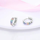 925 Silver Hoop Earrings with Pave CZ - Gift for Her