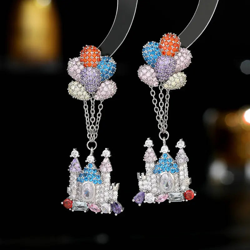 925 Silver Castle CZ Drop Earrings for Women
