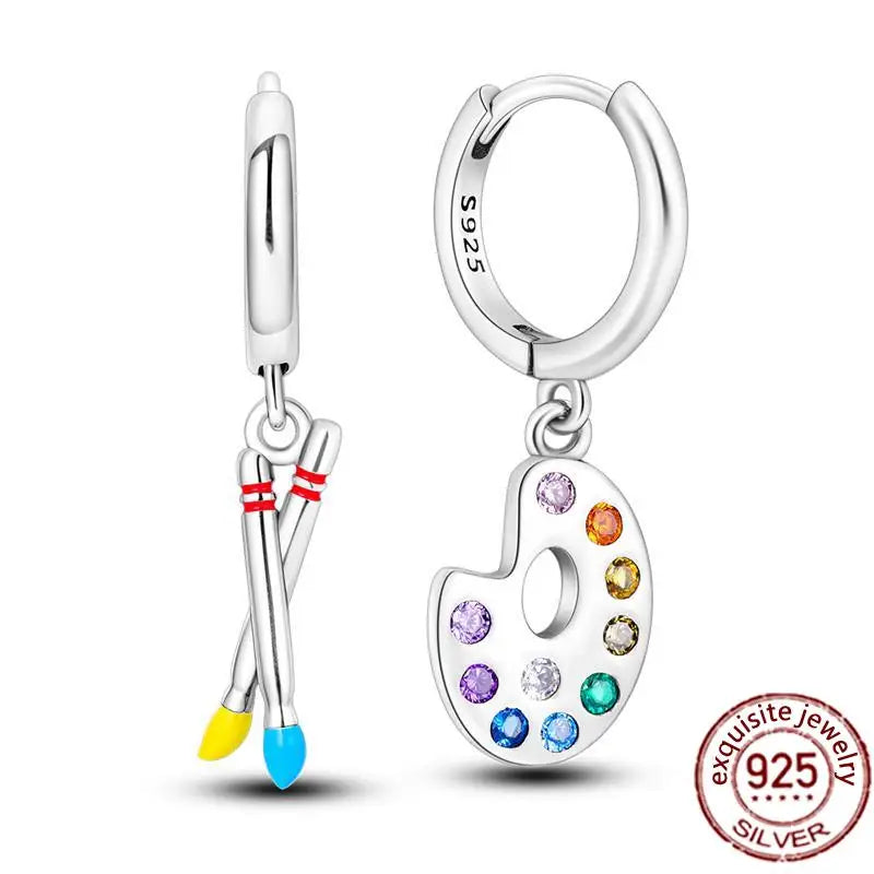 925 Silver Dream Catcher CZ Hoop Earrings Women's Jewelry