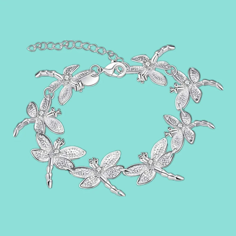 925 Silver Dragonfly Bracelet Chain Women Charm Bracelet Silver Jewelry
