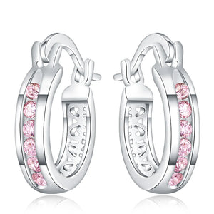 925 Silver Zircon Crystal Round Earrings Women Glamour Jewelry Gift
