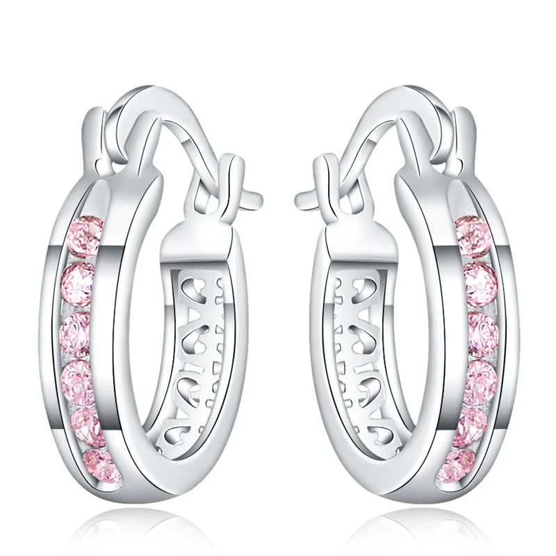 925 Silver Zircon Crystal Round Earrings Women Glamour Jewelry Gift
