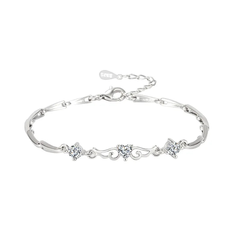 925 Silver Heart Shape Zircon Bracelet for Women