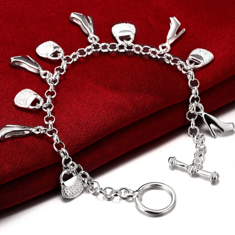 925 Silver High Heels Bag Chain Bracelet For Women