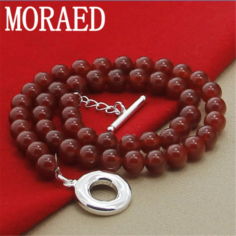 925 Silver Necklace Red Agate Pearl Necklace For Women Wedding Engagement