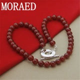 925 Silver Necklace Red Agate Pearl Necklace For Women Wedding Engagement