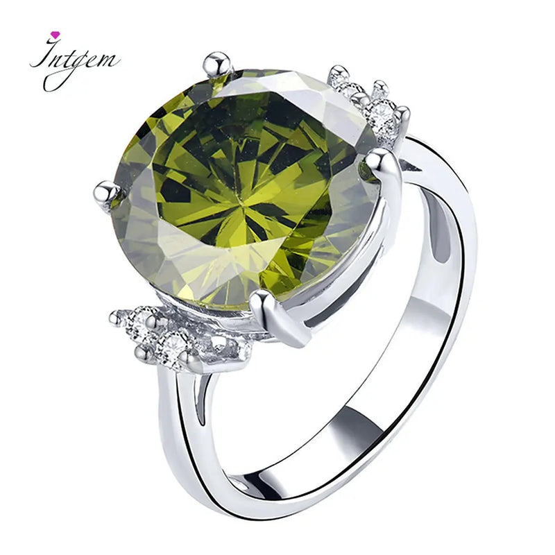 925 Silver Green Spinel Engagement Ring for Women