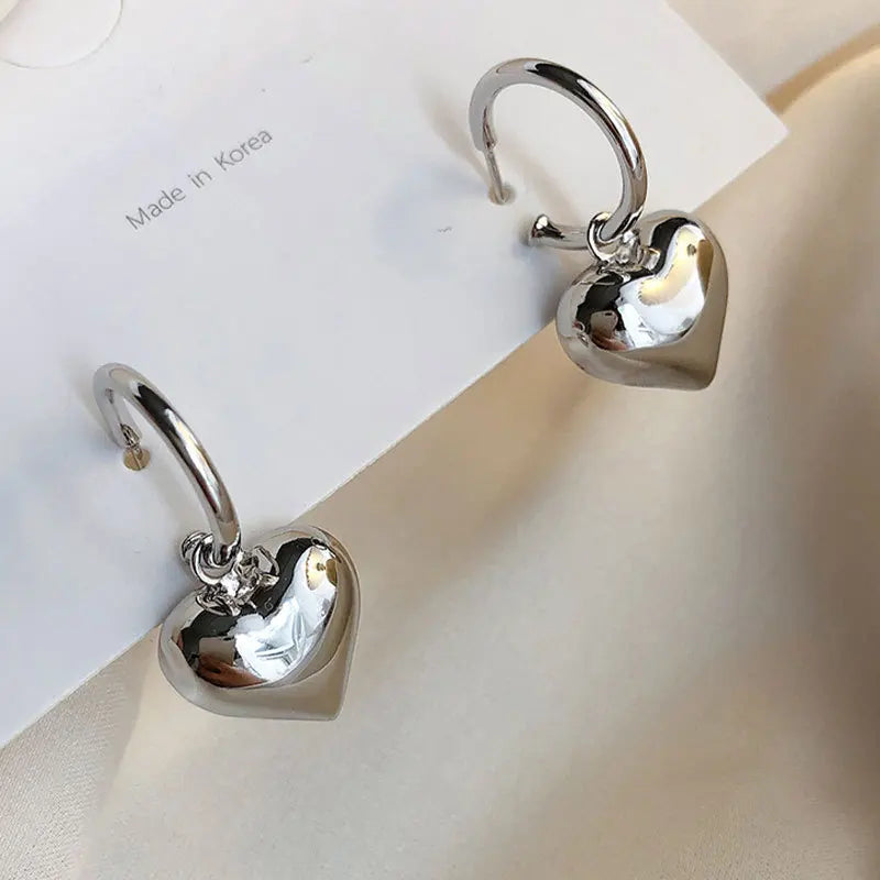 925 Silver Sterling Heart & Circle Stud Earrings For Women