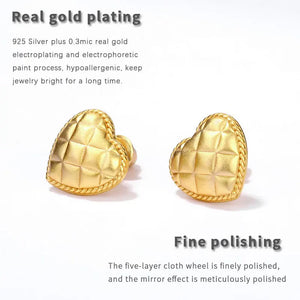 925 Silver Heart Shape Stud Earrings Mesh Design