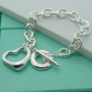 925 Silver Heart Pendant Bracelet for Men & Women