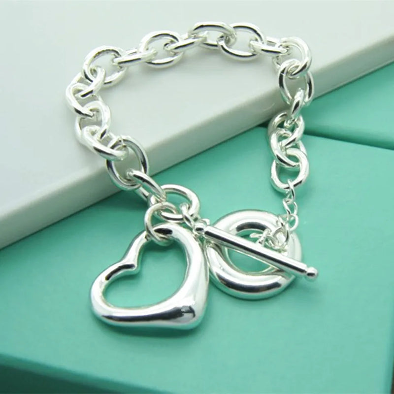 925 Silver Heart Pendant Bracelet for Men & Women