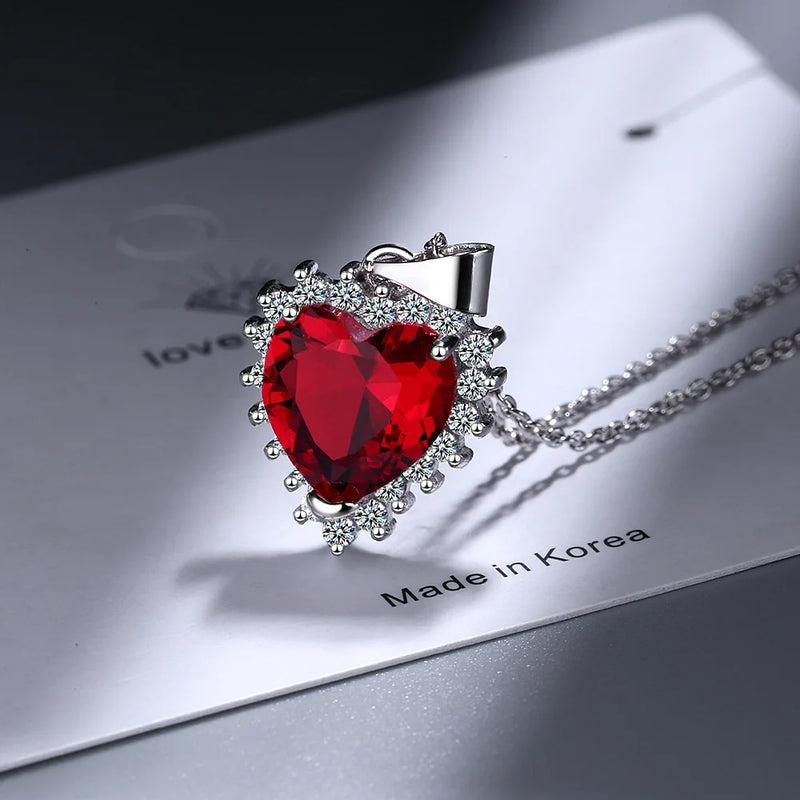 925 Sterling Silver Pendant Necklace with Zircon Crystal Heart Women Gift