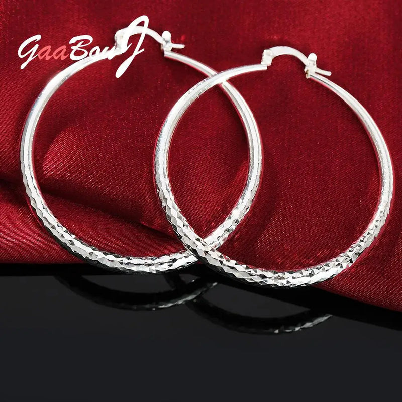 925 Silver 51MM Circle Hoop Earrings Lady Wedding Jewelry