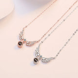 925 Silver Angel Wing Crystal Necklace Women Jewelry