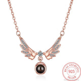 925 Silver Angel Wing Crystal Necklace Women Jewelry