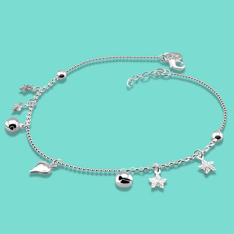 925 Silver Anklets Star Pendant Chains Women's Body Jewelry