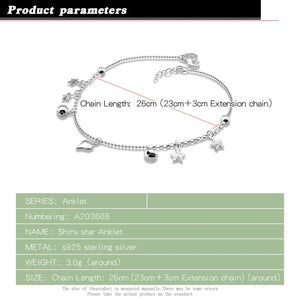 925 Silver Anklets Star Pendant Chains Women's Body Jewelry
