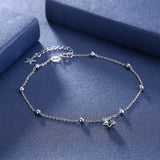 925 Silver Anklets Women Round Bead Chains Star Crystal Anklet
