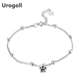 925 Silver Anklets Women Round Bead Chains Star Crystal Anklet