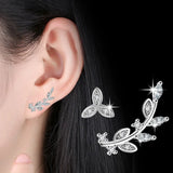 925 Silver Leaf Earrings Wedding Jewelry Ladies S925 Crystal Earring Brincos