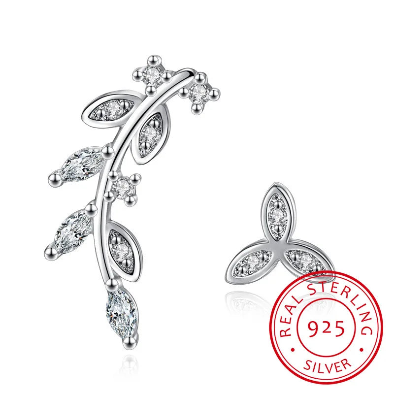 925 Silver Leaf Earrings Wedding Jewelry Ladies S925 Crystal Earring Brincos