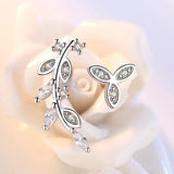 925 Silver Leaf Earrings Wedding Jewelry Ladies S925 Crystal Earring Brincos