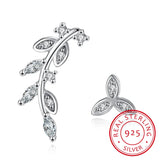 925 Silver Leaf Earrings Wedding Jewelry Ladies S925 Crystal Earring Brincos