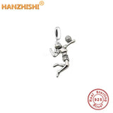 925 Silver Volleyball Player Charm Bead for Bracelet Necklace