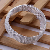 925 Sterling Silver Bangle Bracelet for Women - High Retro Lady Mesh Round