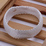 925 Sterling Silver Bangle Bracelet for Women - High Retro Lady Mesh Round