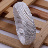925 Sterling Silver Bangle Bracelet for Women - High Retro Lady Mesh Round