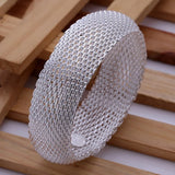 925 Sterling Silver Bangle Bracelet for Women - High Retro Lady Mesh Round