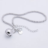 925 Silver Bells Anklets Round Bead Chain Lady Charm Jewelry