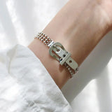 925 Silver Belt Buckle Bracelet Punk Bead Chain Bangle