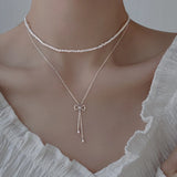 925 Silver Bow Necklace Zircon Tassel Clavicle Chain High Jewelry