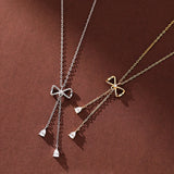 925 Silver Bow Necklace Zircon Tassel Clavicle Chain High Jewelry