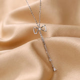 925 Silver Bow Necklace Zircon Tassel Clavicle Chain High Jewelry