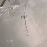 925 Silver Bow Necklace Zircon Tassel Clavicle Chain High Jewelry