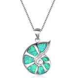 925 Silver Opal Conch Pendant Choker Necklace Jewelry